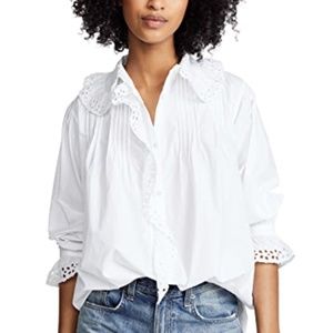 Nili Lotan White Mai Eyelet Poplin Blouse XS